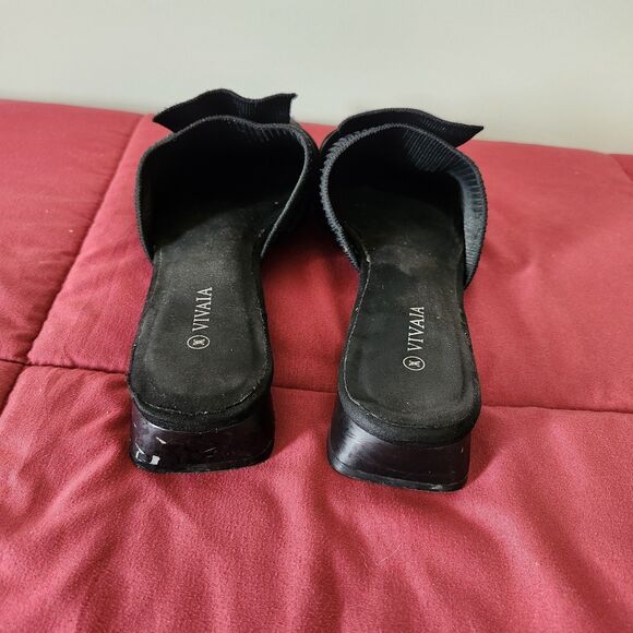 VIVAIA Yaffa Pointed Toe Knot Mules Size 38 (US 7.5) Eco Knit Black Fancy Party - Picture 3 of 10